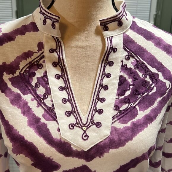 INC International Concepts White & Purple Embroidered & Sequin Tunic Size M NWT - Picture 3 of 11